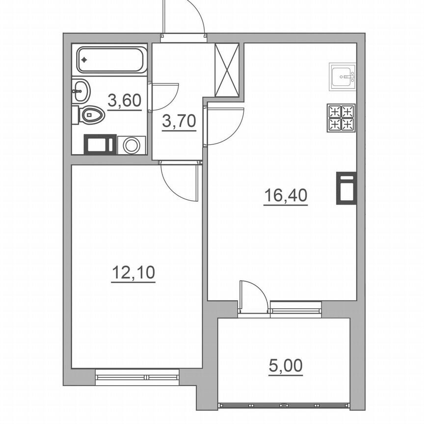 2-к. квартира, 40,8 м², 6/6 эт.