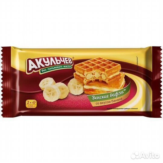 Вафли Акульчев Венские с Бананом 100г Акульчев