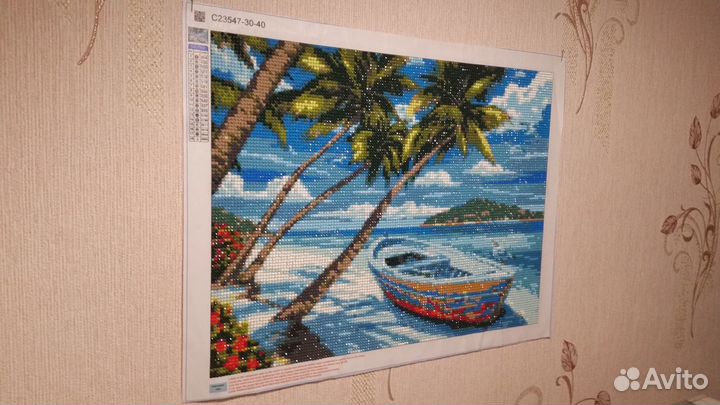 Картина Пляж лодка пальмы Алмазная мозаика