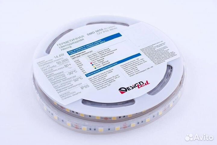 Светодиодная влагозащищенная лента DesignLed 14,4W/m 60LED/m 5050SMD холодный белый 5M 000518