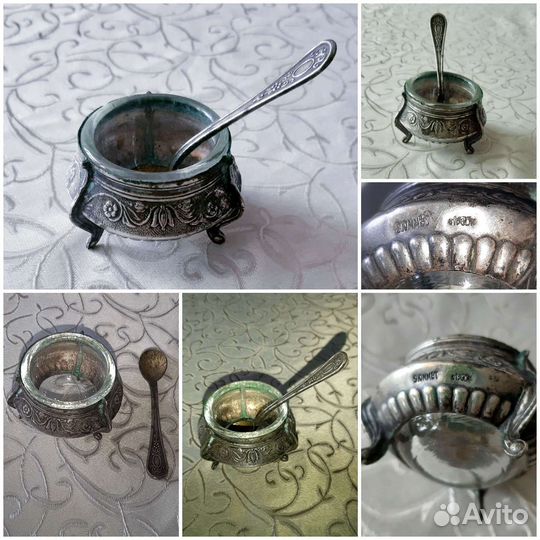 Солонка, ложки, вилки, ножи мельхиор