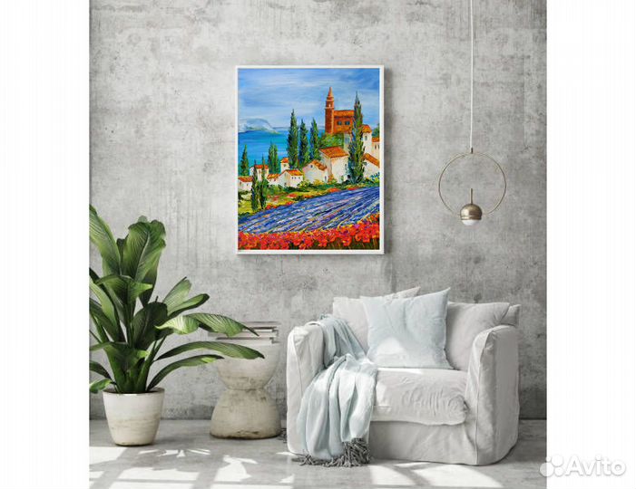 Картина Прованс Лавандовые поля Маки маслом 40х50