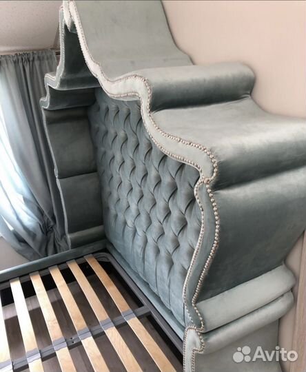 Кровать 160/200 с изножьем бирюзовая каретная