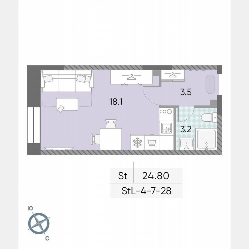 Квартира-студия, 24,8 м², 28/28 эт.