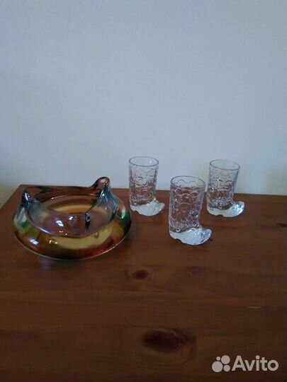 Стопки сапожки и пепельница Богемия.время Советско