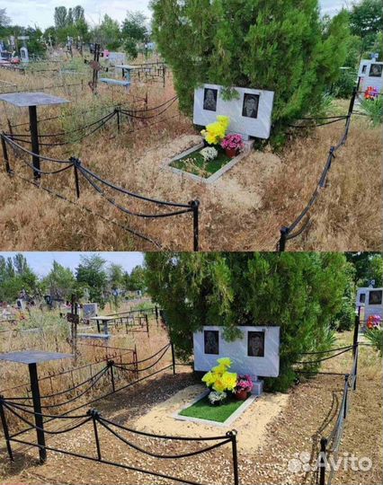 Уборка захоронения на кладбище