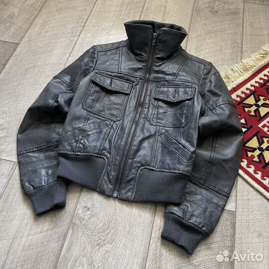 Винтажный Кожаный Бомбер Y2k Leather Vintage