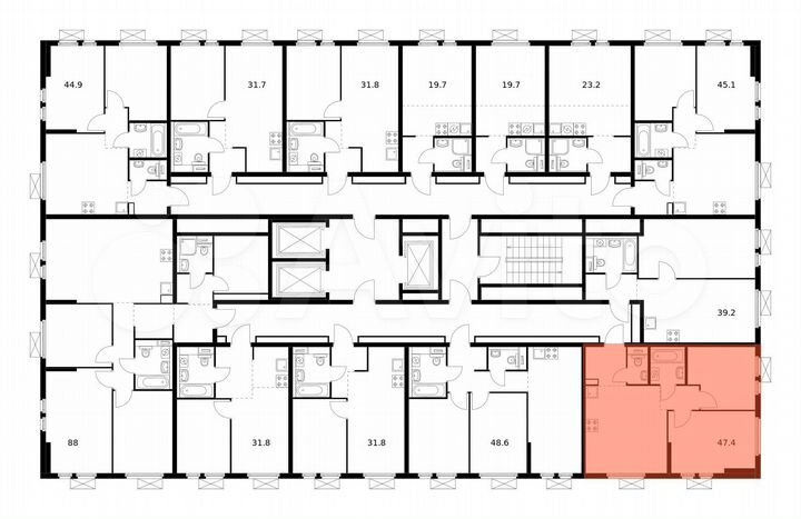2-к. квартира, 47,4 м², 25/25 эт.