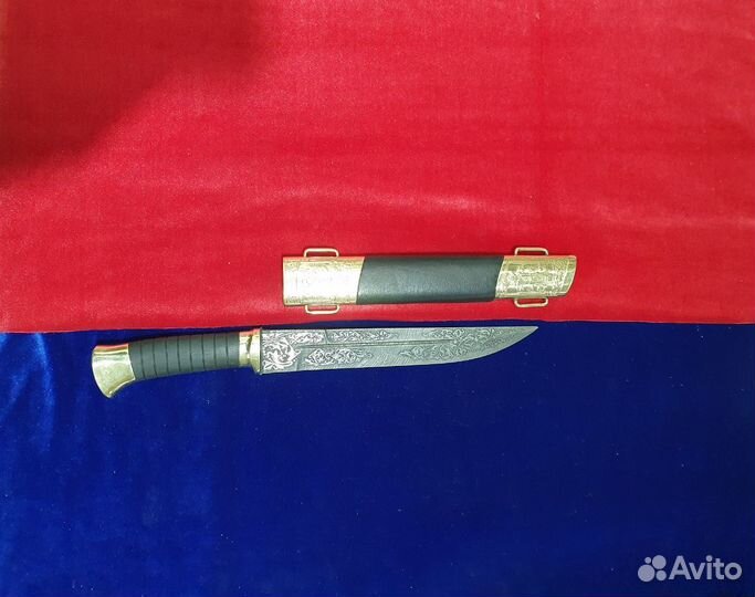 Нож пластунский из Дамасск резной. 100 ручная раб