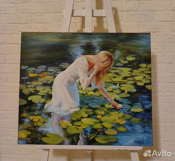 Картина девушка с лилиями у воды