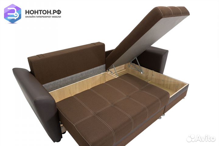 Диван угловой еврокнижка Амстердам коричневый