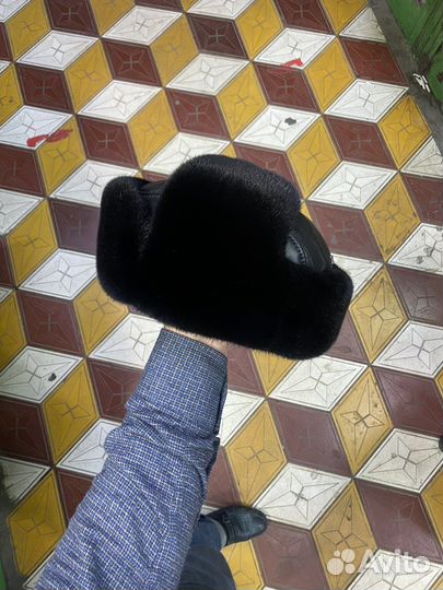 Ушанка норковая с крокодиловой кожей