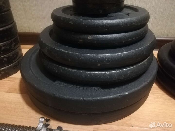 Гриф, блины, гантели, скамья