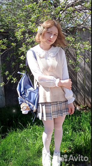 Светло-голубая плиссированная юбка в клетку