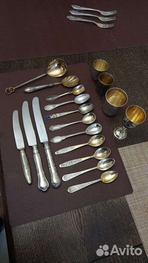 Серебряные приборы, ложки, стопки, ножи