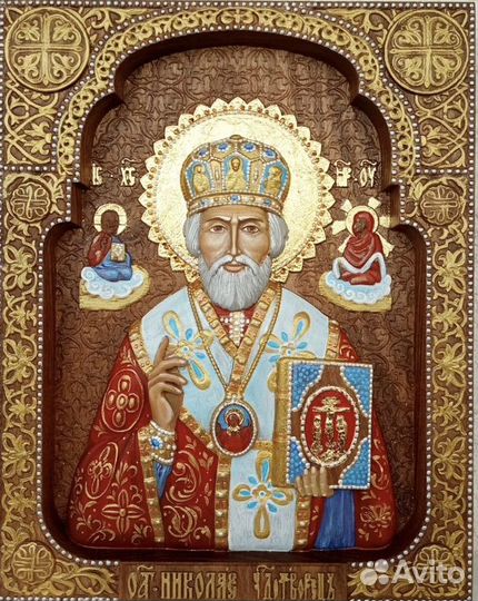 Икона резная «Николай Чудотворец» массив Бук