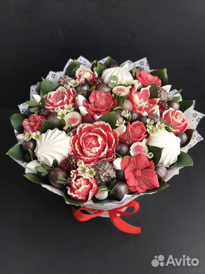 Съедобный букет из конфет зефира цветов учителю