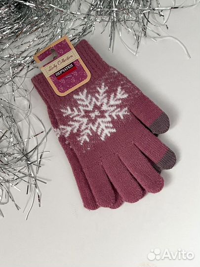 Перчатки женские сенсорные розовые