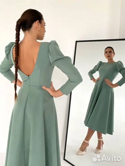 Платье оливковое вечернее 44 размер (Арт.40033)