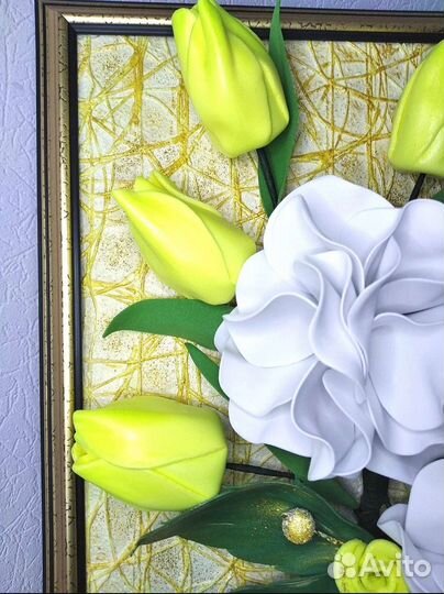 Подарок. Букет тюльпанов. Картина с подсветкой