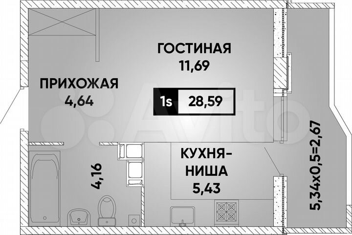 Квартира-студия, 28,6 м², 2/18 эт.