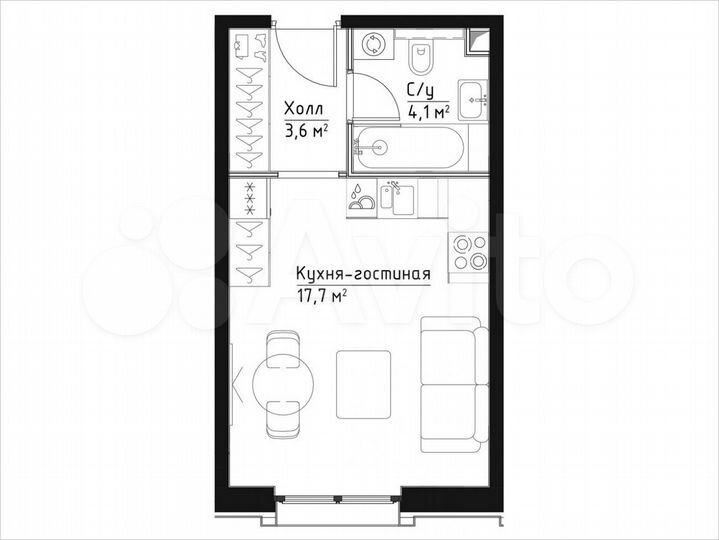 Квартира-студия, 25,4 м², 17/28 эт.