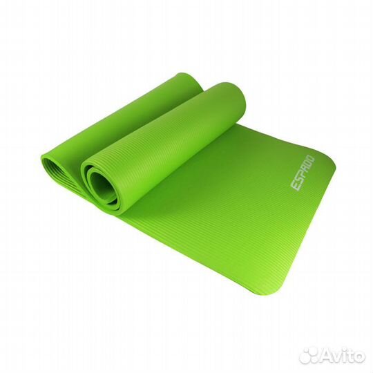 Фитнес коврик для йоги 1см толстый зелёный +стяжка
