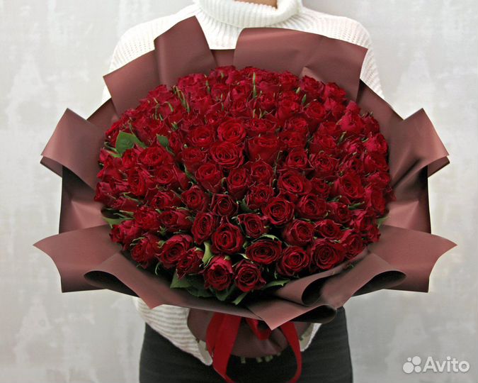 Букет из 101 красной розы 35-40 см (Кения) в стиль