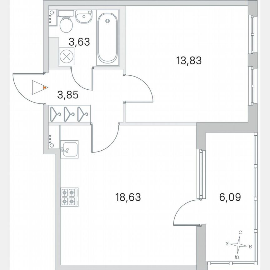 1-к. квартира, 43 м², 4/4 эт.