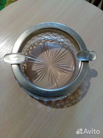 Старинная пепельница, серебро 875 проба с головой