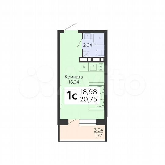 1-к. квартира, 20,8 м², 5/18 эт.