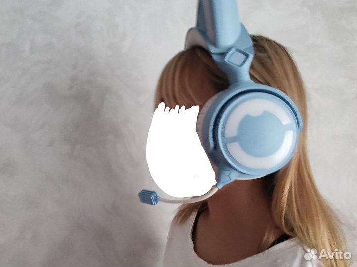 Наушники с кошачьими ушками голубые