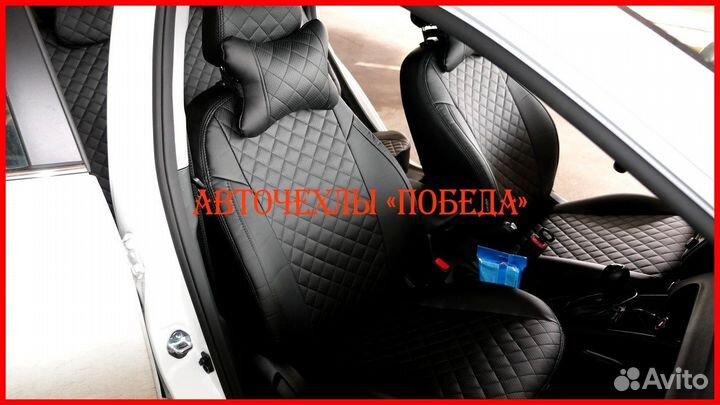 Чехлы Kia Rio 3 Hb из экокожи чёрные Ромб