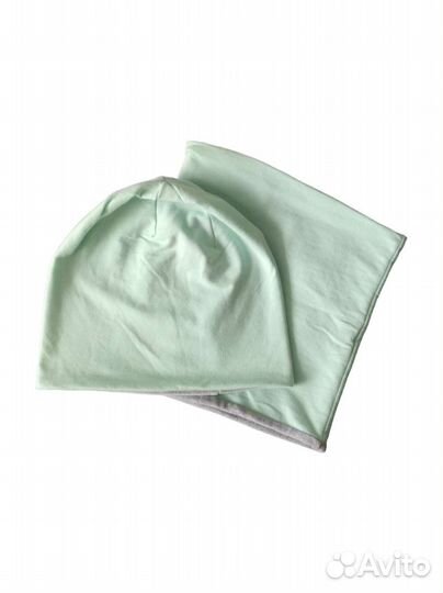 Женский комплект шапка и снуд (мятный и серый)