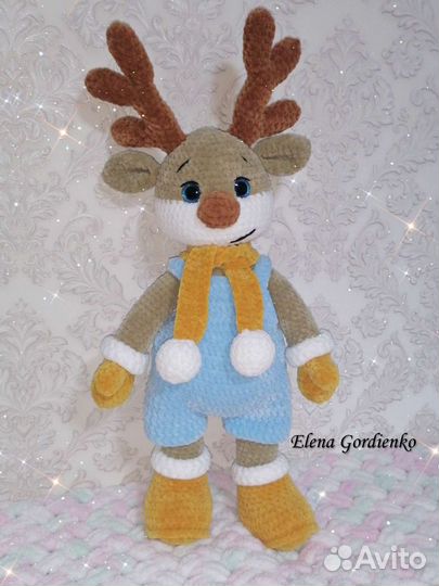 Вязаные игрушки ручной работы, оленёнок Оскар