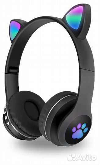 Светящиеся беспроводные наушники с ушками (Черные)