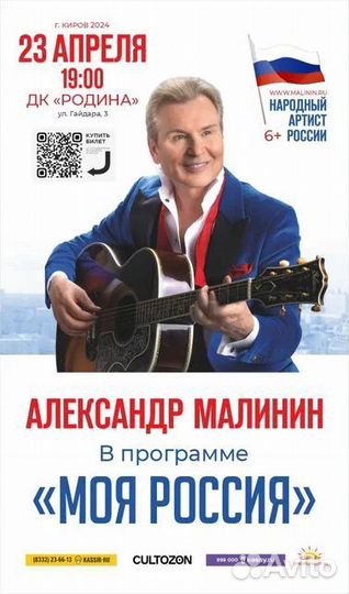 2 билета на концерт Александра Малинина
