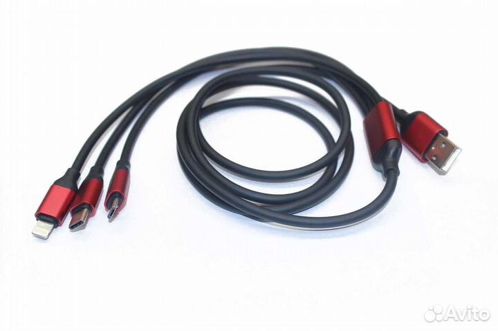 USB Кабель 3 в 1 Type-C Lightning и microusb разъе