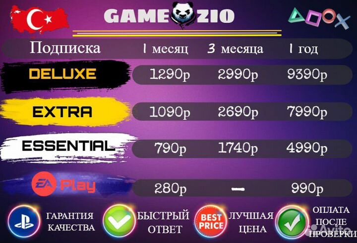 Подписка PS Plus extra EA Play 1/3/12 мес Турция