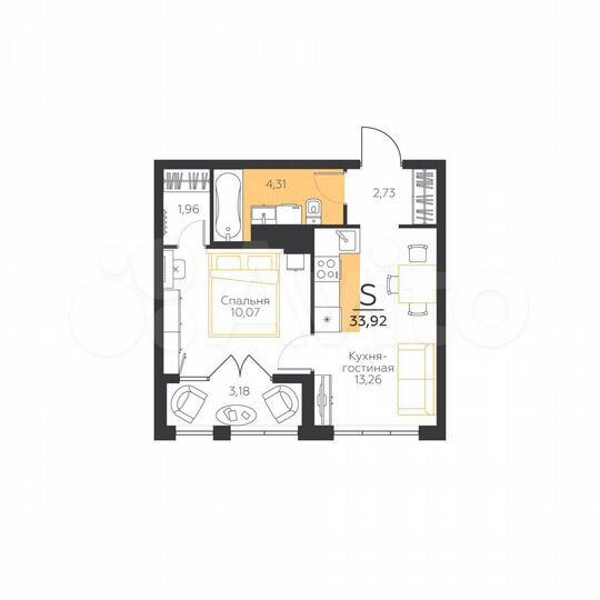 1-к. квартира, 33,9 м², 1/5 эт.