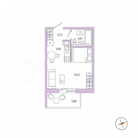 1-к. квартира, 29,1 м², 6/9 эт.