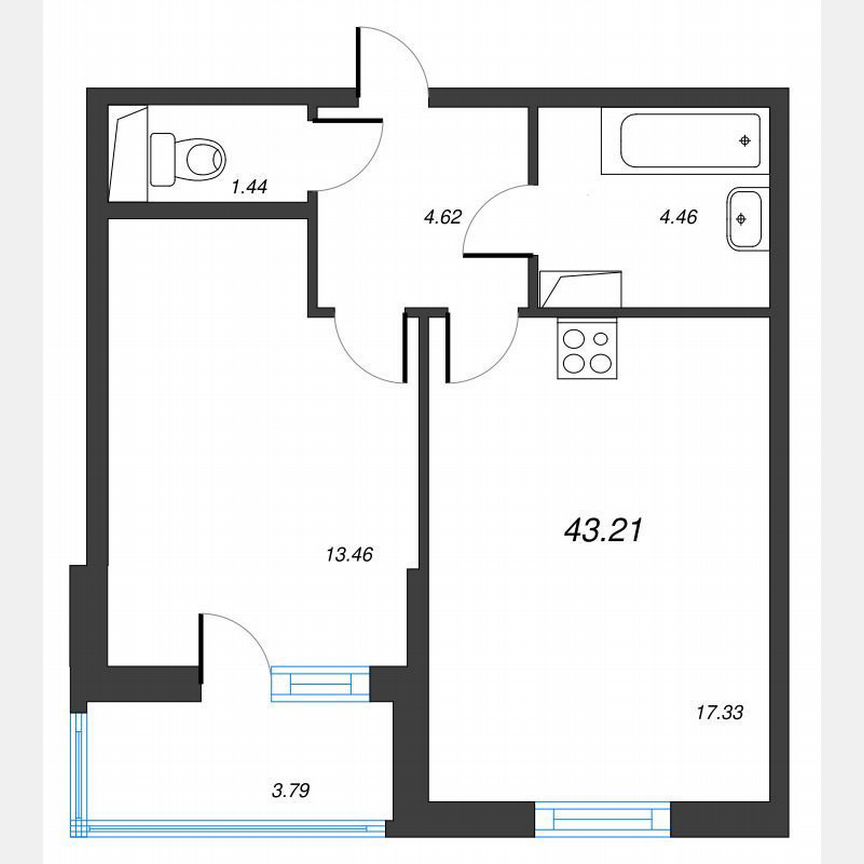1-к. квартира, 45,1 м², 14/22 эт.