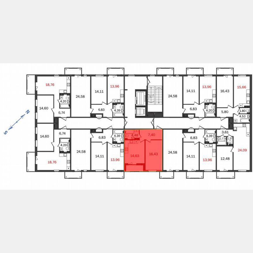 1-к. квартира, 42,6 м², 9/12 эт.