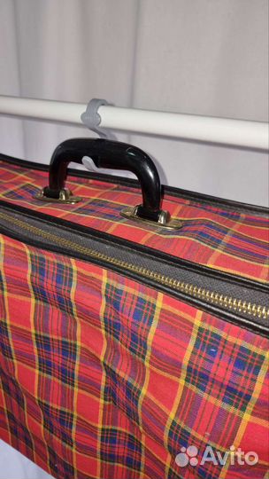 Чемодан СССР ретро из ткани красный в клеточку