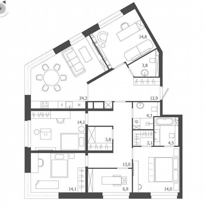 4-к. квартира, 132,5 м², 6/9 эт.