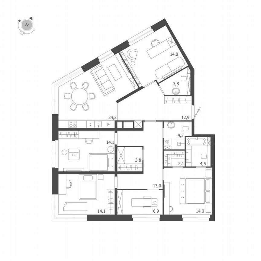 4-к. квартира, 132,5 м², 6/9 эт.