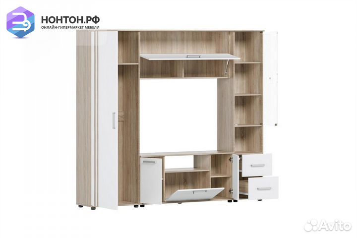 Стенка Атлантида-7 дуб сонома светлый / белый