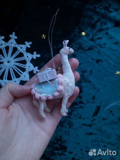 Ватные игрушки: Альпака и коровы на ёлку