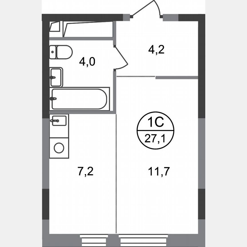 Квартира-студия, 27,1 м², 16/17 эт.