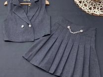 Школьный костюм юбка жакет серый на 134 размер
